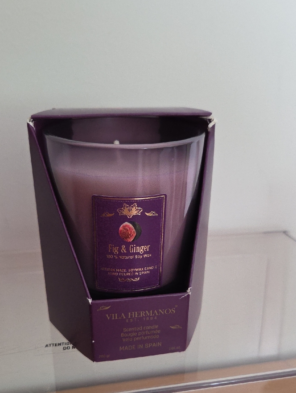 Fig & Ginger Scented Candle NWT - Purple Glass Jar